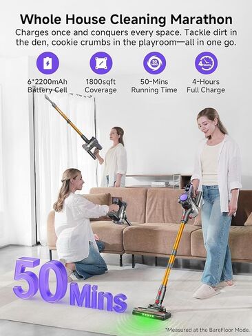 MONSGA Cordless Vacuum Cleaner, 45KPa 400W Stick Vacuum for Home, 50Mins Anti-Tangled Vacuum Cleaner with Charging Dock, Light-weighted Handheld Vacuum for Pet Hair/Carpet/Floor, LED Touch Display,MV3 in Saudi Arabia