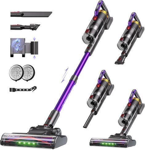 مكنسة كهربائية لاسلكية UNINELL HOME UV2، 48000Pa/550W مكنسة كهربائية للمنزل، مكنسة كهربائية خفيفة الوزن مع وقت تشغيل 65 دقيقة، قائمة بذاتها وشحن على الحائط، مكنسة كهربائية مقاومة للتشابك لشعر الحيوانات الأليفة in Kuwait