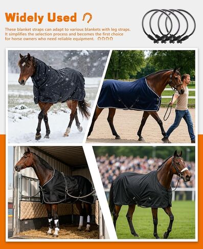 4 قطع من أحزمة ساق بطانية الحصان وحزام ذيل مرن قابل للتعديل، وحزام ذيل سجادة الحصان المطاطي مع مشابك مزدوجة الأطراف in Kuwait