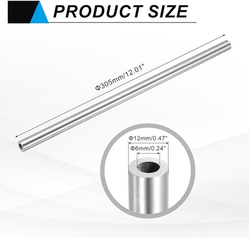 uxcell 304 Stainless Steel Tube, 6mm ID 12mm OD 305mm Length Round Seamless Straight Steel Metal Capillary Pipe Tubing for Industry DIY Projects in Saudi Arabia