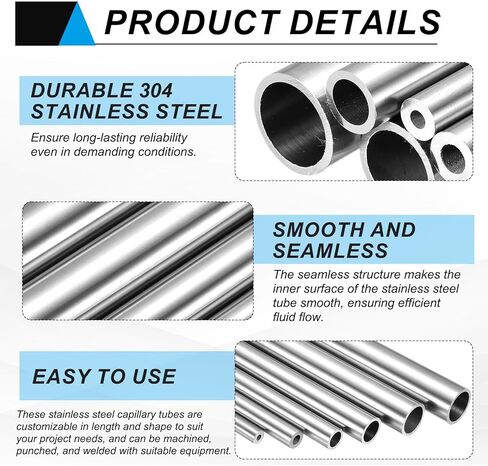 uxcell 304 Stainless Steel Tube, 6mm ID 12mm OD 305mm Length Round Seamless Straight Steel Metal Capillary Pipe Tubing for Industry DIY Projects in Saudi Arabia