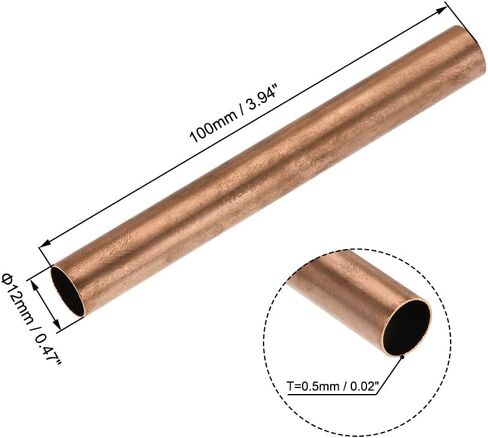 Copper Round Tube, 12mm OD 0.5mm Wall Thickness 100mm Length Straight Pipe Tubing 3 Pcs in Saudi Arabia