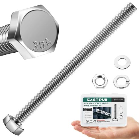 1/4-20 x 4 Hex Head Bolts Screws with Nuts, Flat & Lock Washers, 304 Stainless Steel Bolts and Nuts External Hex Drive Full Threaded 1/4 Bolt (10Sets) in Kuwait