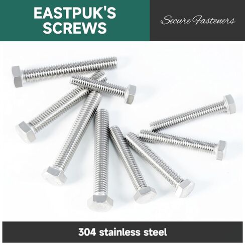1/4-20 x 4 Hex Head Bolts Screws with Nuts, Flat & Lock Washers, 304 Stainless Steel Bolts and Nuts External Hex Drive Full Threaded 1/4 Bolt (10Sets) in Kuwait