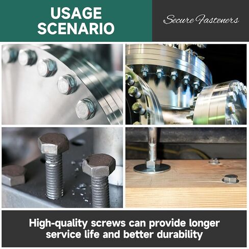 1/4-20 x 4 Hex Head Bolts Screws with Nuts, Flat & Lock Washers, 304 Stainless Steel Bolts and Nuts External Hex Drive Full Threaded 1/4 Bolt (10Sets) in Kuwait