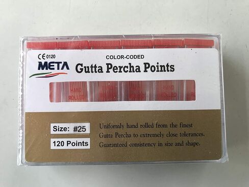 Meta Gutta Percha Points - #25, 120/Pk. (6 Vials x 20 Points). Made in Kuwait