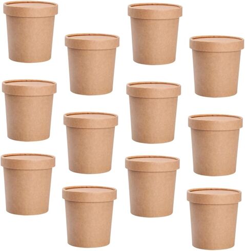 Yardwe Disposable Kraft Paper Soup Cups with Lids 12oz 25 Sets Food-grade Kraft Soup Buckets for Hot and Cold Meals Takeout Containers Porridge Ice Cream and Meal Prep in Saudi Arabia