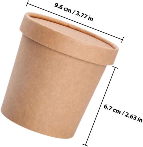Yardwe Disposable Kraft Paper Soup Cups with Lids 12oz 25 Sets Food-grade Kraft Soup Buckets for Hot and Cold Meals Takeout Containers Porridge Ice Cream and Meal Prep in Saudi Arabia