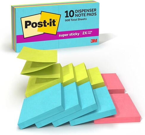 Post-it Super Sticky Dispenser Pop-up Notes, 10 Sticky Note Pads, 3 x 3 in., 2X the Sticking Power, School Supplies and Oﬃce Products, Use with Post-it Note Dispensers, Supernova Neons Collection in Kuwait