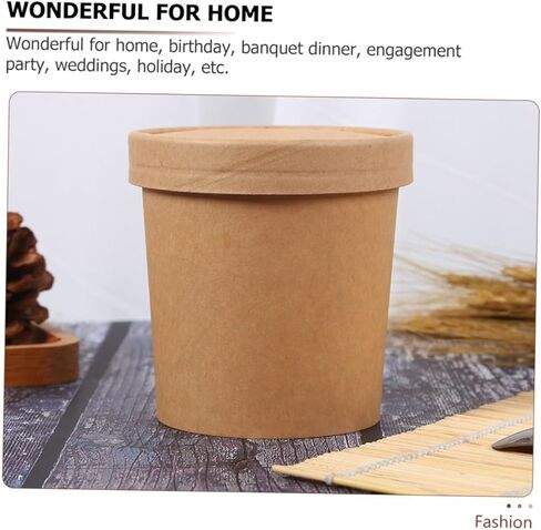 Yardwe Disposable Kraft Paper Soup Cups with Lids 12oz 25 Sets Food-grade Kraft Soup Buckets for Hot and Cold Meals Takeout Containers Porridge Ice Cream and Meal Prep in Saudi Arabia