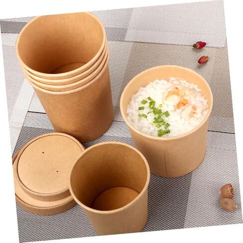 Yardwe Disposable Kraft Paper Soup Cups with Lids 12oz 25 Sets Food-grade Kraft Soup Buckets for Hot and Cold Meals Takeout Containers Porridge Ice Cream and Meal Prep in Saudi Arabia