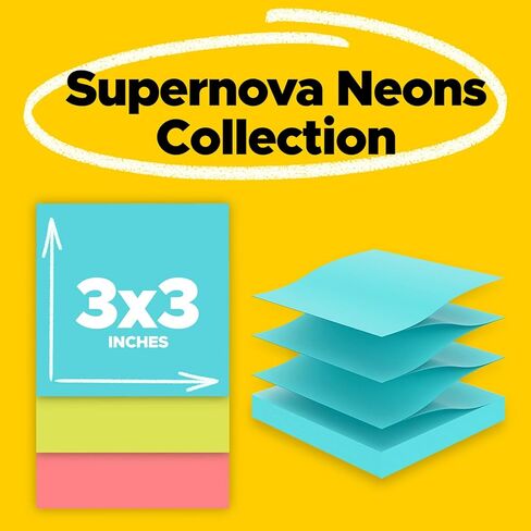 Post-it Super Sticky Dispenser Pop-up Notes, 10 Sticky Note Pads, 3 x 3 in., 2X the Sticking Power, School Supplies and Oﬃce Products, Use with Post-it Note Dispensers, Supernova Neons Collection in Kuwait