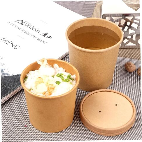 Yardwe Disposable Kraft Paper Soup Cups with Lids 12oz 25 Sets Food-grade Kraft Soup Buckets for Hot and Cold Meals Takeout Containers Porridge Ice Cream and Meal Prep in Saudi Arabia