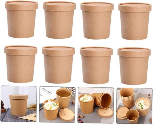 Yardwe Disposable Kraft Paper Soup Cups with Lids 12oz 25 Sets Food-grade Kraft Soup Buckets for Hot and Cold Meals Takeout Containers Porridge Ice Cream and Meal Prep in Saudi Arabia