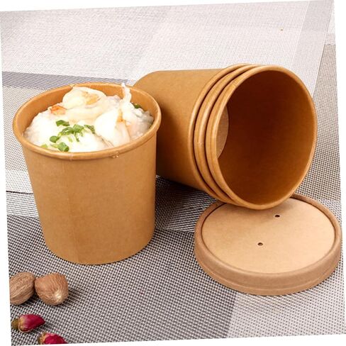 Yardwe Disposable Kraft Paper Soup Cups with Lids 12oz 25 Sets Food-grade Kraft Soup Buckets for Hot and Cold Meals Takeout Containers Porridge Ice Cream and Meal Prep in Saudi Arabia