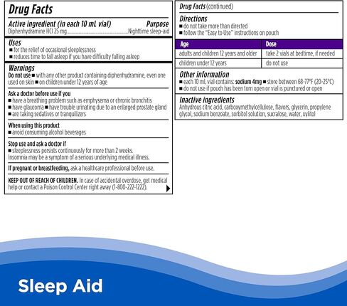 قارورة المساعدة على النوم للبالغين من كالمكو - مساعدة النوم أثناء الليل مع ديفينهيدرامين حمض الهيدروكلوريك 25 مجم، مساعد نوم سائل غير معتاد للبالغين، تساعدك على النوم بسرعة من أجل نوم أفضل، نكهة التوت المختلطة، 18 قطعة in Kuwait
