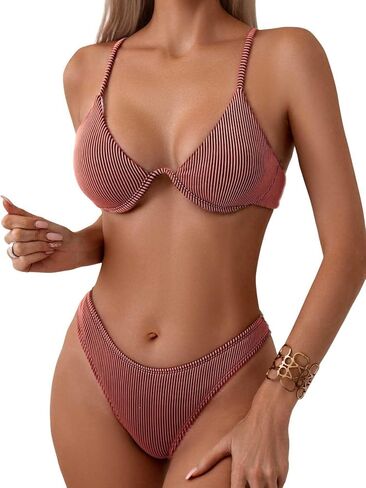 Women's Sexy Two Piece Undewrwire Thong Triangle Bikini Bathing Swimsuits in Kuwait