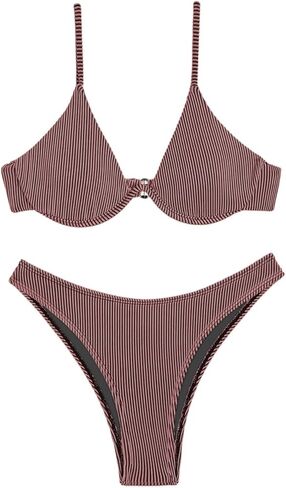 Women's Sexy Two Piece Undewrwire Thong Triangle Bikini Bathing Swimsuits in Kuwait