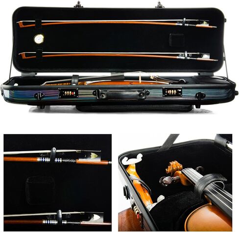 Christina VB90-44 Violin Case 4/4 Carbon Fiber Black Violin Bags with Back Strap Handle Hygrometer in Kuwait