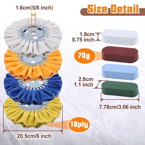 SPEEDWOX 8pcs Airway Buffing Wheel Kit in Diameter 5/8 in Arbor Hole Polishing Compound and Aluminum Metal Polishing Wheel 8" in Diameter 5/8" in Arbor Hole 16 Ply for Angle Grinder in Saudi Arabia