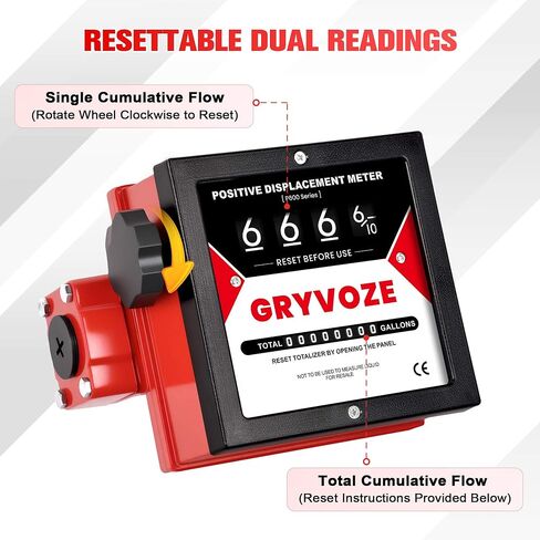 1 Inch Mechanical Fuel Flow Meter, 5–32 GPM Positive Displacement Fuel Pump Meter for Diesel, Gasoline & Oil, Industrial Grade, Gallon Totalizer Counter in Kuwait