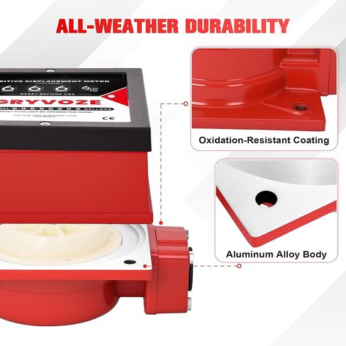 1 Inch Mechanical Fuel Flow Meter, 5–32 GPM Positive Displacement Fuel Pump Meter for Diesel, Gasoline & Oil, Industrial Grade, Gallon Totalizer Counter in Kuwait
