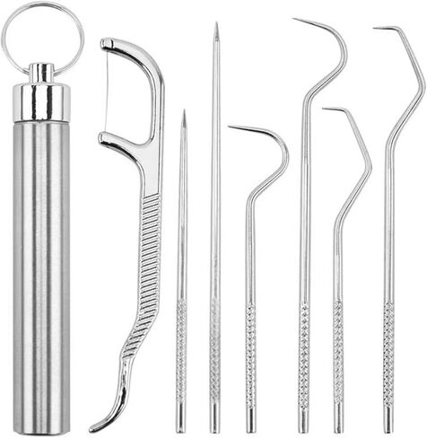 7Pcs Reusable Stainless Steel Toothpick Holders with Portable Storage Case,Multi-Functional Oral Care Cleaning Kit in Saudi Arabia