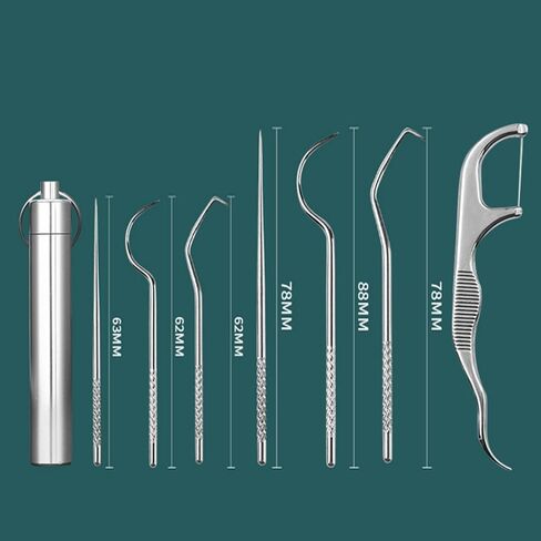 7Pcs Reusable Stainless Steel Toothpick Holders with Portable Storage Case,Multi-Functional Oral Care Cleaning Kit in Saudi Arabia