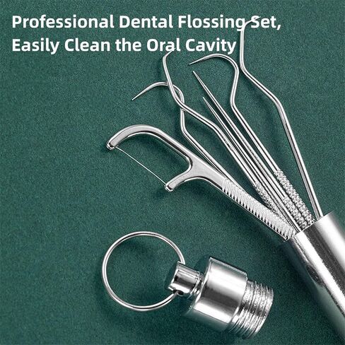 7Pcs Reusable Stainless Steel Toothpick Holders with Portable Storage Case,Multi-Functional Oral Care Cleaning Kit in Saudi Arabia