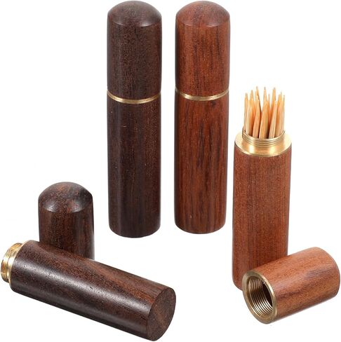 Larrel 4PCS Portable Wood Toothpick Holder, Mini Pocket Tooth Pick Box, Travel Portable Toothpick Dispenser Bucket for Storage Needle, Toothpicks, Ear Pick, Cotton Swab and Other Small Object in Saudi Arabia