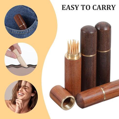 Larrel 4PCS Portable Wood Toothpick Holder, Mini Pocket Tooth Pick Box, Travel Portable Toothpick Dispenser Bucket for Storage Needle, Toothpicks, Ear Pick, Cotton Swab and Other Small Object in Saudi Arabia