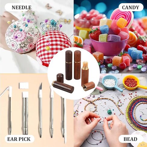 Larrel 4PCS Portable Wood Toothpick Holder, Mini Pocket Tooth Pick Box, Travel Portable Toothpick Dispenser Bucket for Storage Needle, Toothpicks, Ear Pick, Cotton Swab and Other Small Object in Saudi Arabia