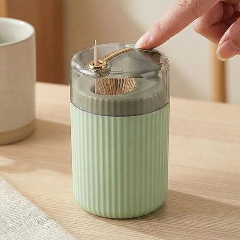 1pc Toothpick Dispenser Holder, Pop-Up Automatic Toothpick Box for Swab Jar and Dental Floss for Bathroom or Kitchen Restaurant - Green in Saudi Arabia
