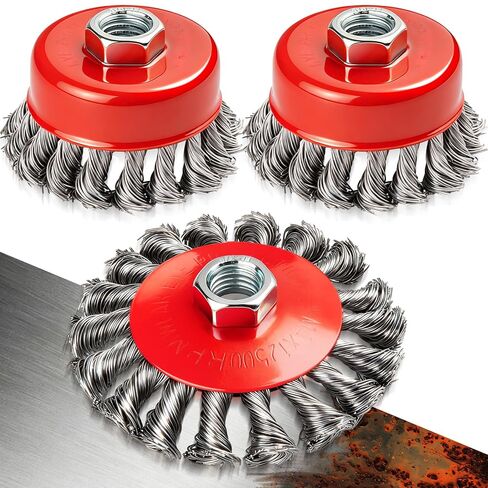 DIYSELF 12 Pack Wire Wheel for Angle Grinder, 3-Inch & 4-Inch Wire Brush for 4 1/2 Angle Grinder, Fit for 5/8 Inch Threaded Arbor, Angle Grinder Attachments for Rust Removal & Metal Surface Prep in Saudi Arabia