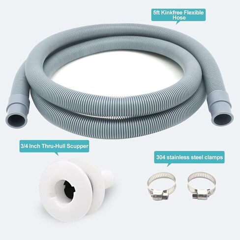 خرطوم مضخة آسن البحرية 3/4 بوصة مجموعة السباكة، 5 أقدام طويلة، أبيض مستقيم من خلال هال سكوبر صمام الزعنفة in Kuwait