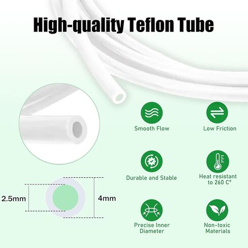 أنبوب 5M PTFE لخيوط 1.75 مم، قناة داخلية منخفضة الاحتكاك على شكل نجمة، مقاومة لدرجة الحرارة العالية حتى 260 درجة مئوية، تدفق خيوط سلس وتقليل الانسداد. تتضمن 2 وصلات وقاطع. باللون الرمادي الشفاف. in Kuwait