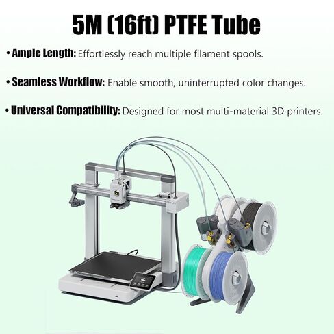 أنبوب 5M PTFE لخيوط 1.75 مم، قناة داخلية منخفضة الاحتكاك على شكل نجمة، مقاومة لدرجة الحرارة العالية حتى 260 درجة مئوية، تدفق خيوط سلس وتقليل الانسداد. تتضمن 2 وصلات وقاطع. باللون الرمادي الشفاف. in Kuwait