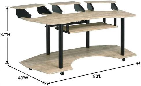 Natural Oak Music Recording Studio Desk, Contemporary Style, Steel and Veneer Construction, Spacious 83-Inch Length for Creative Workspace in Saudi Arabia