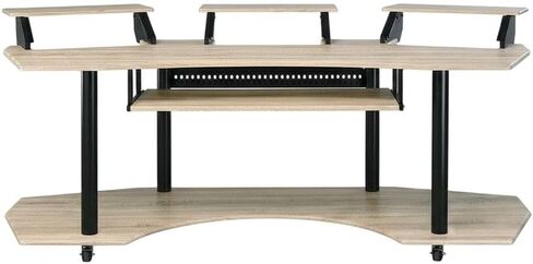 Natural Oak Music Recording Studio Desk, Contemporary Style, Steel and Veneer Construction, Spacious 83-Inch Length for Creative Workspace in Saudi Arabia
