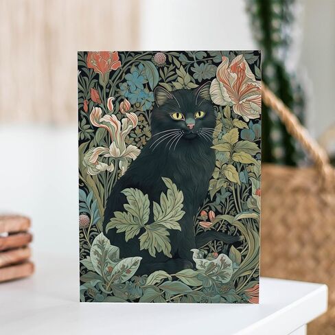 Artery8 Black Cat Flowers Art Nouveau William Morris Style for Wife Her Mum Sister Daughter Mom Gran Nan Mothers Day Birthday Thank You Blank Art Greeting Card in Saudi Arabia