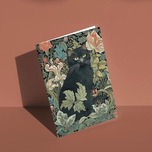Artery8 Black Cat Flowers Art Nouveau William Morris Style for Wife Her Mum Sister Daughter Mom Gran Nan Mothers Day Birthday Thank You Blank Art Greeting Card in Saudi Arabia