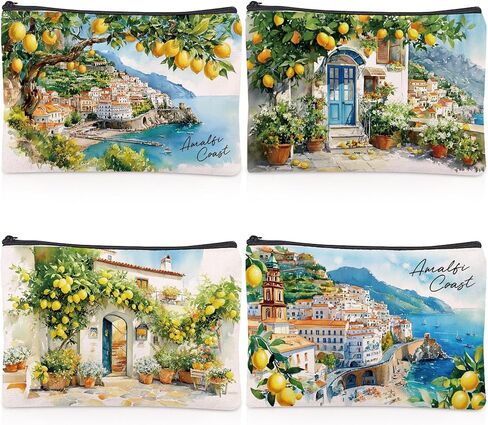 Amalfi Coast Souvenir Makeup Bags - Italy Travel Gifts Lemon Themed Party Gifts Accessories Amalfi Coast Boho Cosmetic Bags for Women Bachelorette Besties Bridesmaid in Saudi Arabia