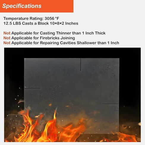 Refractory Castable - 12.5 LBS 3056°F High Temperature Refractory Concrete Dry Mix - Casting FireBricks, Panels and Custom Shapes for Kilns, Forges, Fireplaces & DIY Projects in Saudi Arabia