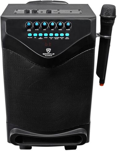 Rockville ROCKnGo 8" 360W Portable PA Speaker, Bluetooth, Wireless Mic, USB, TF, FM Radio, Rechargeable Battery, for Karaoke and Outdoor Events in Kuwait