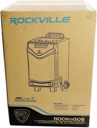Rockville ROCKnGo 8" 360W Portable PA Speaker, Bluetooth, Wireless Mic, USB, TF, FM Radio, Rechargeable Battery, for Karaoke and Outdoor Events in Kuwait