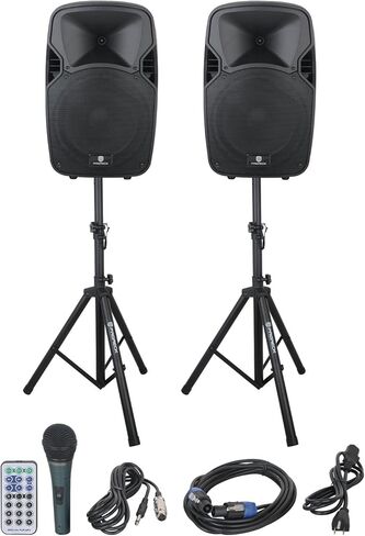 PRORECK PARTY 12 Portable 12-Inch Woofer 2-Way Powered PA Speaker System Combo Set with Bluetooth/USB/SD Card Reader/FM Radio/Remote Control/Speaker Stand in Kuwait