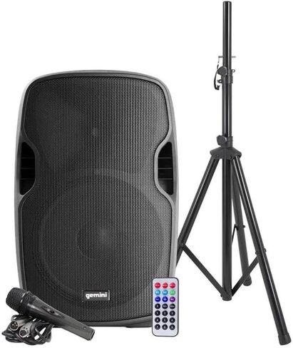 Gemini as Series AS-15BLU-PK Bluetooth Portable Party Speakers Bundle, 15" 2000W Active PA Loudspeaker, Heavy Duty Speaker Stand, Remote, Microphone in Kuwait