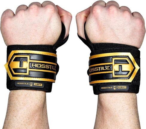 HOSSTILE Heavy Duty Wrist Support Wraps (Pair) – 18" Firm Joint Support, Durable Elastic, Extra-Strong Thumb Loop, Adjustable Hook and Loop Fastener, Powerlifting, Bodybuilding, Crossfit in Kuwait