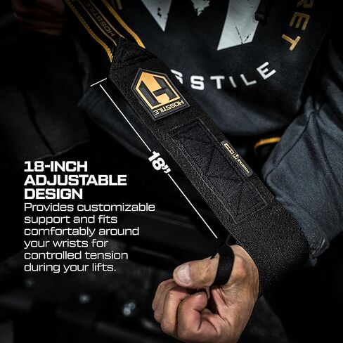 HOSSTILE Heavy Duty Wrist Support Wraps (Pair) – 18" Firm Joint Support, Durable Elastic, Extra-Strong Thumb Loop, Adjustable Hook and Loop Fastener, Powerlifting, Bodybuilding, Crossfit in Kuwait