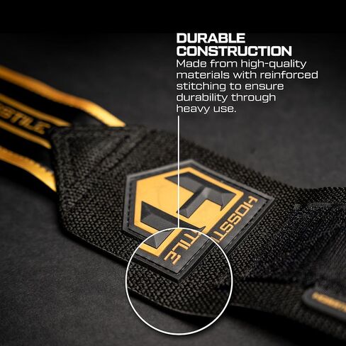 HOSSTILE Heavy Duty Wrist Support Wraps (Pair) – 18" Firm Joint Support, Durable Elastic, Extra-Strong Thumb Loop, Adjustable Hook and Loop Fastener, Powerlifting, Bodybuilding, Crossfit in Kuwait